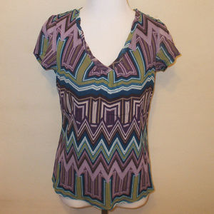 Tribal Print V Neck Blouse Top Shirt